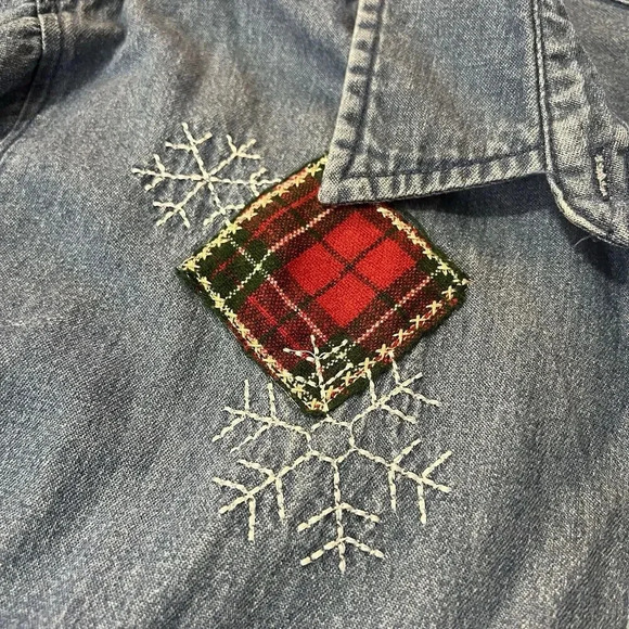 Vintage Shirt Women 3XL‎ Denim Christmas 
 Jean Embroidered Snowman holiday - Picture 5 of 12